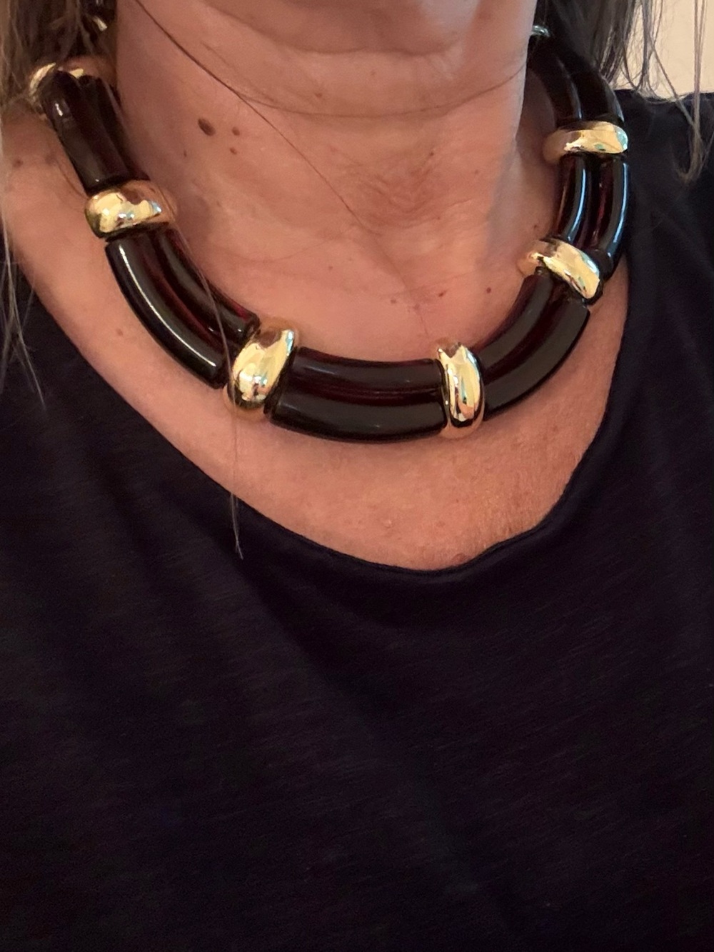 Gold-Accented Deep Garnet Tube Beaded Necklace